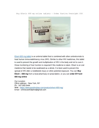Buy Efavir 600 mg online tablets | Order Sustiva Overnight COD