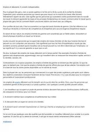 emplois et debutants 4 conseils indispensables