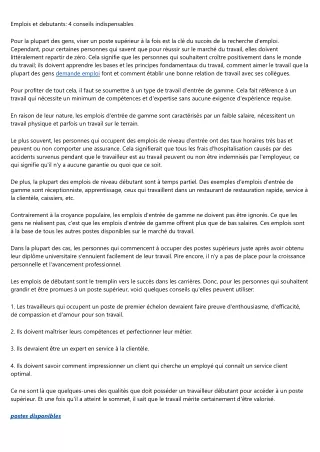 emplois et debutants 4 conseils indispensables