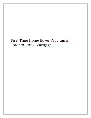 First Time Home Buyer Mortgage in Toronto Ontario