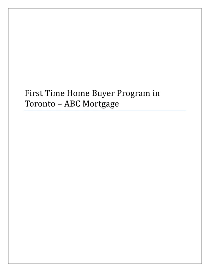 first time home buyer program in toronto