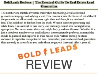 BoldLeads Reviews | The Eventual Guide To Real Estate Lead Generation
