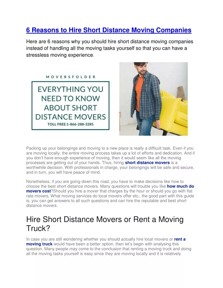 6 reasons to hire short distance moving companies