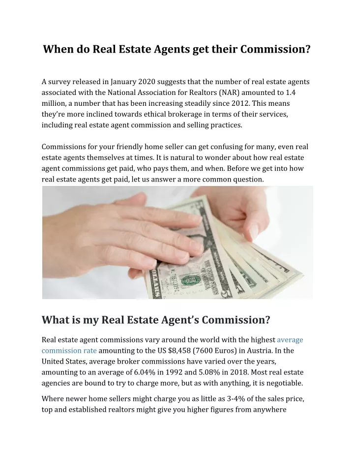 when do real estate agents get their commission