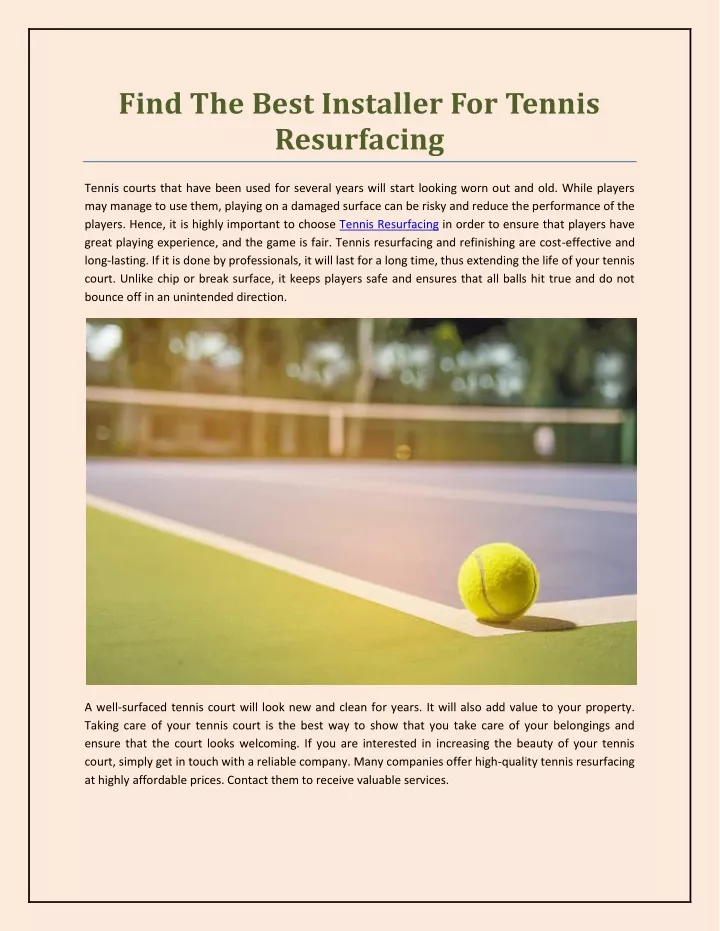 find the best installer for tennis resurfacing