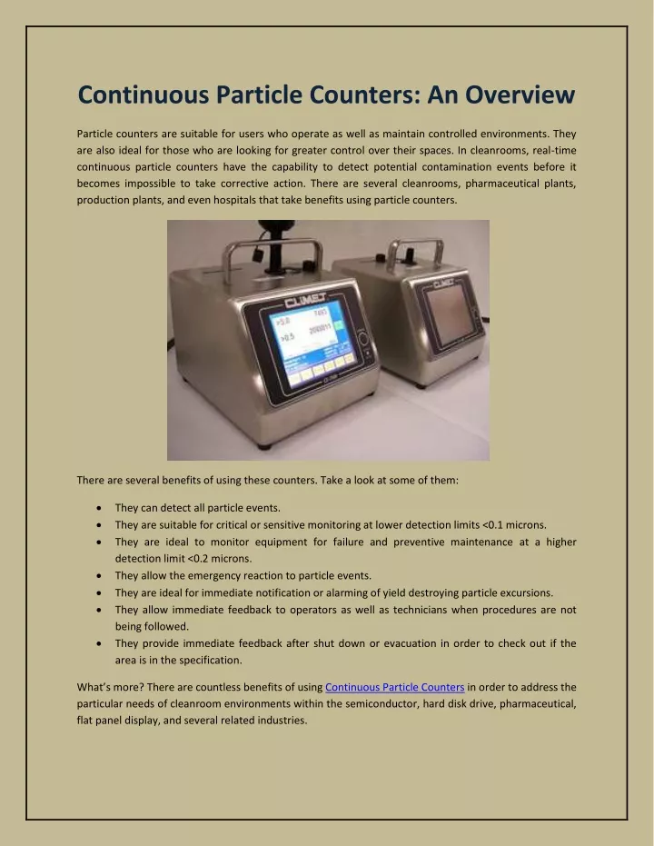 continuous particle counters an overview