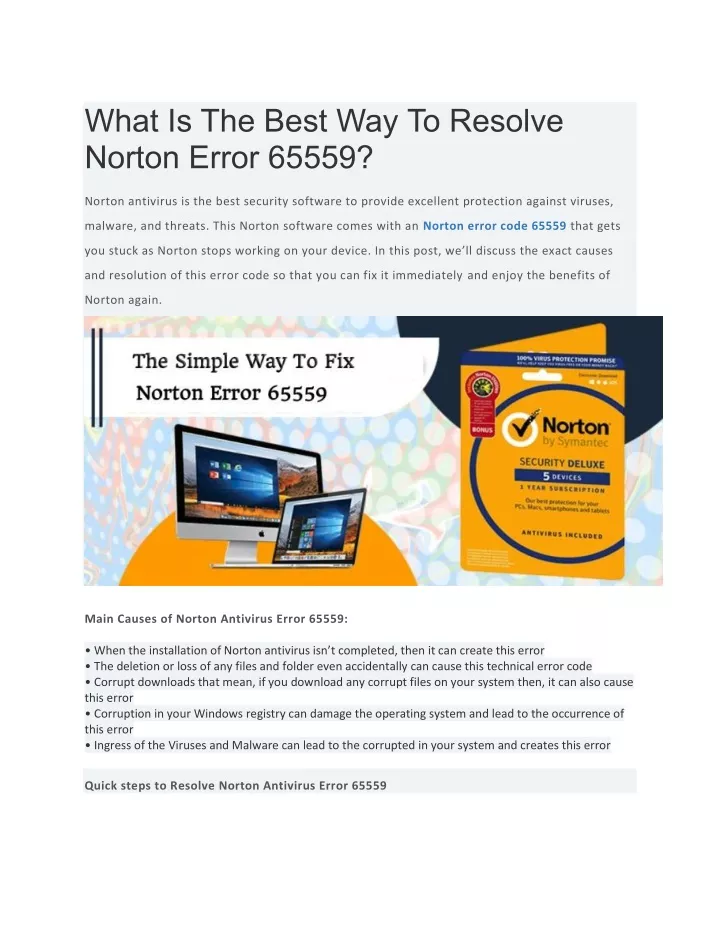 what is the best way to resolve norton error 65559