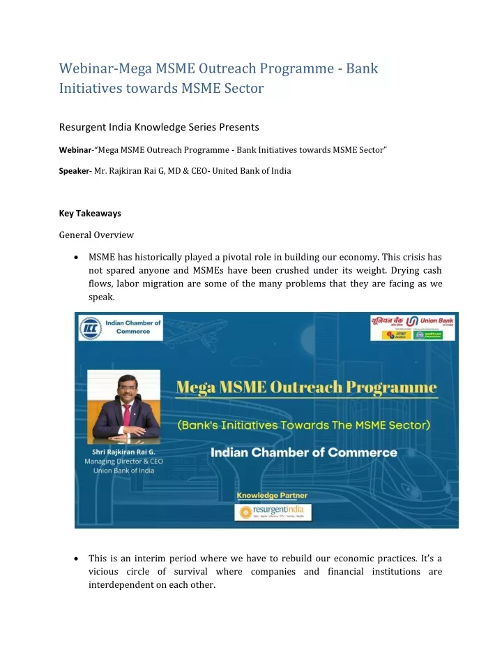 webinar mega msme outreach programme bank