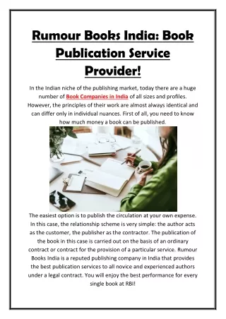 Rumour Books India: Book Publication Service Provider!