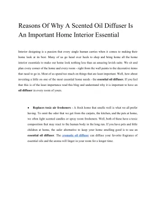 Reasons Of Why A Scented Oil Diffuser Is An Important Home Interior Essential
