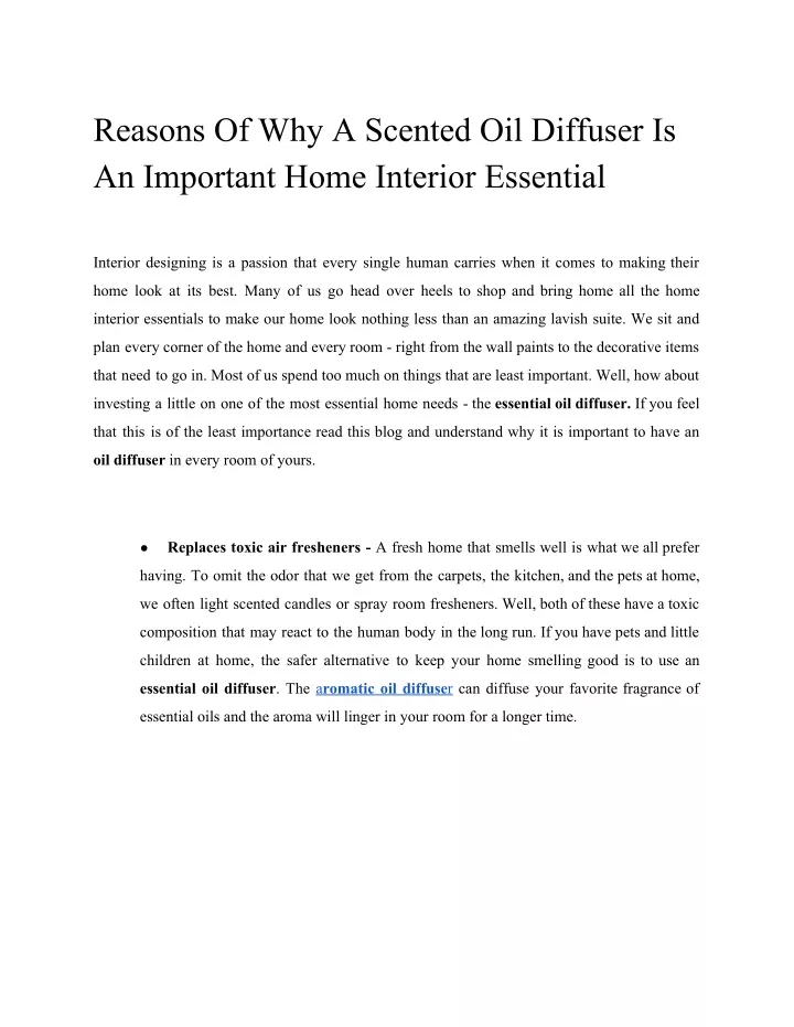 reasons of why a scented oil diffuser