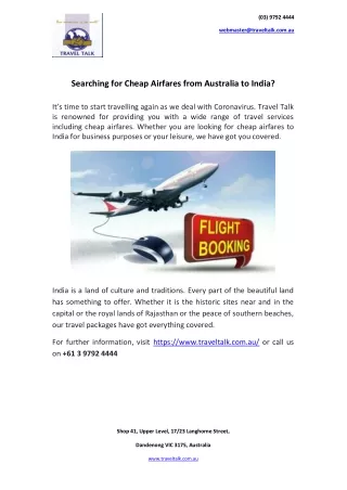 Searching for Cheap Airfares from Australia to India?