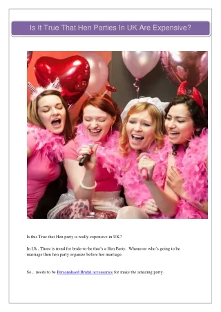 Are Really Hen Parties is Expensive in Uk?
