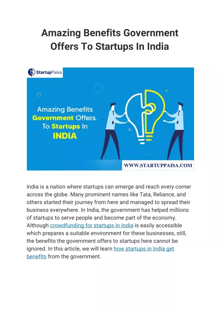 amazing benefits government offers to startups