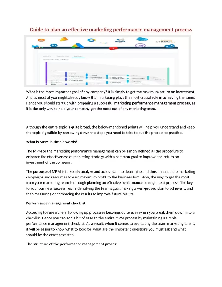 guide to plan an effective marketing performance