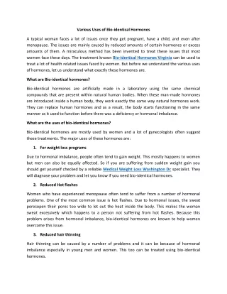 various uses of bio identical hormones
