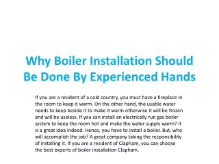 Why Boiler Installation Should Be Done By Experienced Hands