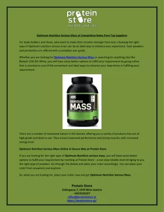 Optimum Nutrition Serious Mass at Competitive Rates from Top Suppliers