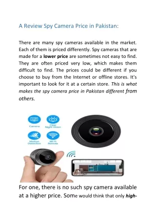 A Review Spy Camera Price in Pakistan: