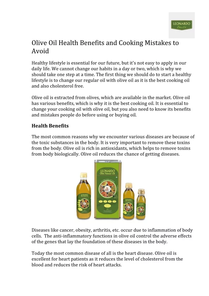 olive oil health benefits and cooking mistakes