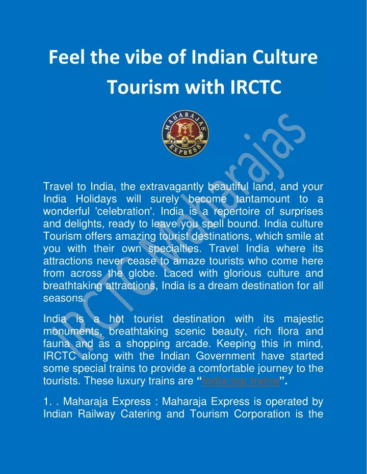 feel the vibe of indian culture tourism with irctc