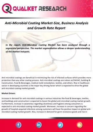 Anti-Microbial Coating Market Size, Demand, Scope and Future Estimation until 2027 | Global Industry Analysis