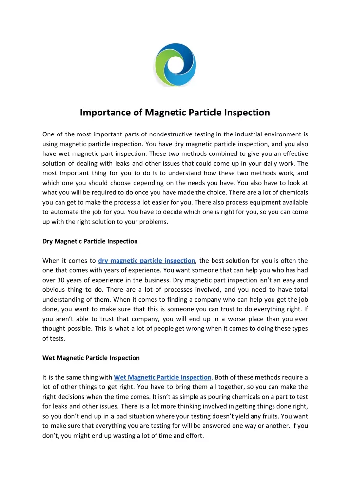 importance of magnetic particle inspection