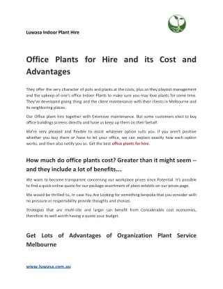 Office Plants for Hire and its Cost and Advantages