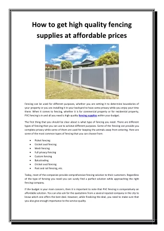 how to get high quality fencing supplies