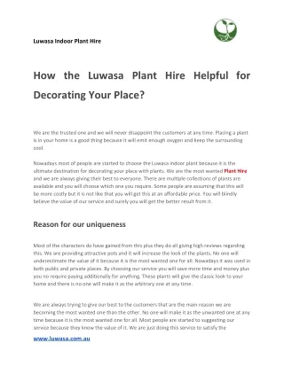 How the Luwasa Plant Hire Helpful for Decorating Your Place?
