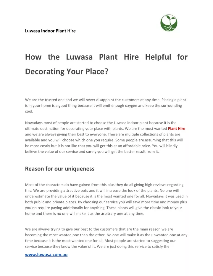 luwasa indoor plant hire
