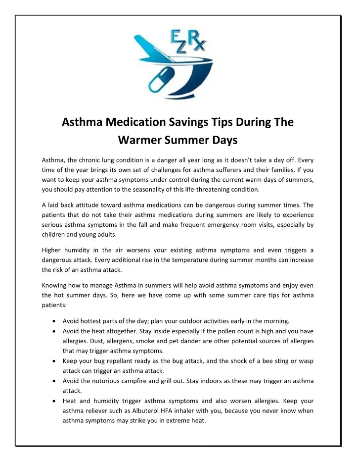 asthma medication savings tips during the warmer