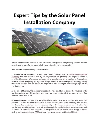 Expert Tips by the Solar Panel Installation Company