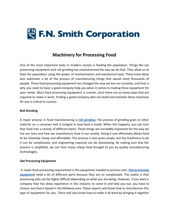 machinery for processing food