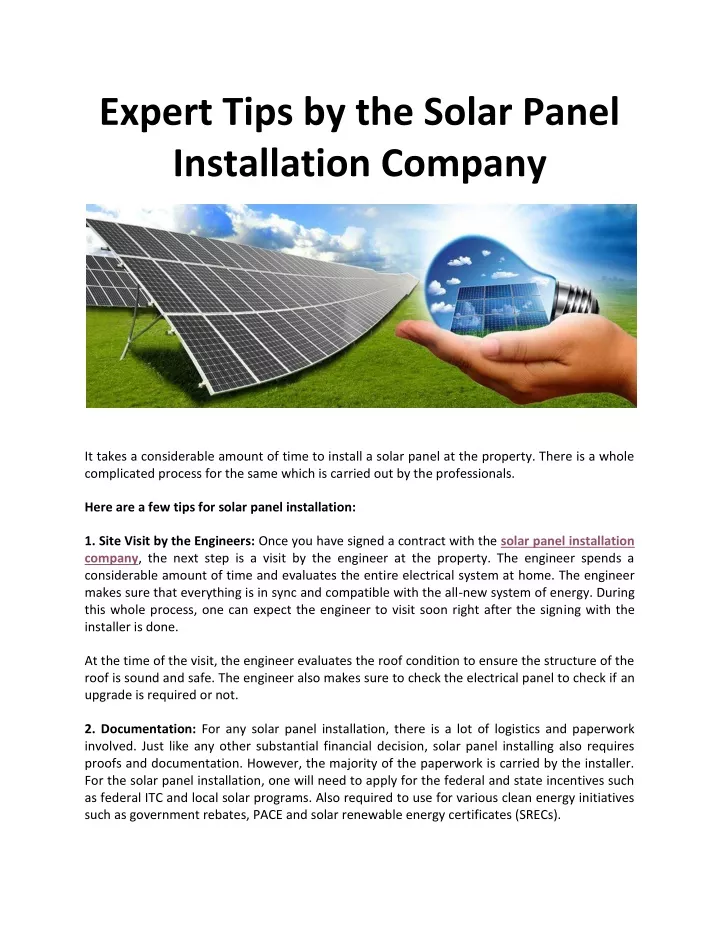 expert tips by the solar panel installation