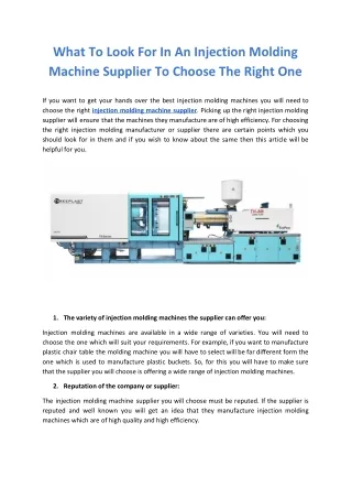 what to look for in an injection molding machine