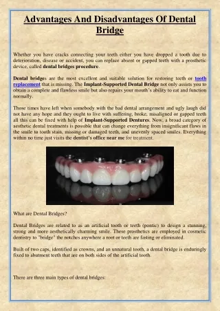 advantages and disadvantages of dental bridge