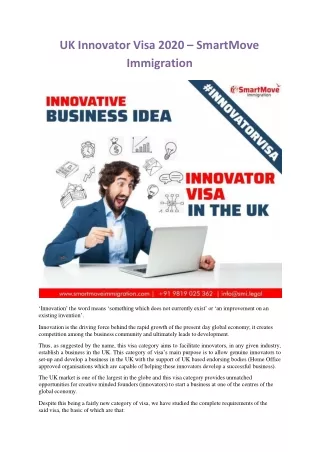 UK Innovator Visa 2020 – SmartMove Immigration