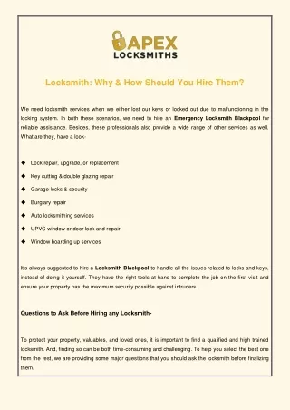 Locksmith: Why & How Should You Hire Them?