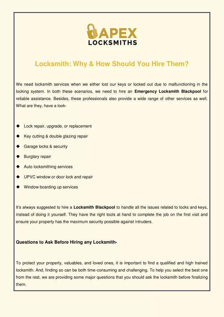 locksmith why how should you hire them