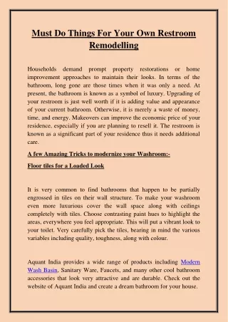 must do things for your own restroom remodelling