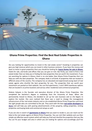 Ghana Prime Properties: Find the Best Real Estate Properties in Ghana