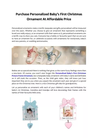Purchase Personalized Baby's First Christmas Ornament At Affordable Price