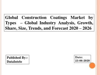 Global Construction Coatings Market by Types  – Global Industry Analysis, Growth, Share, Size, Trends, and Forecast 2020