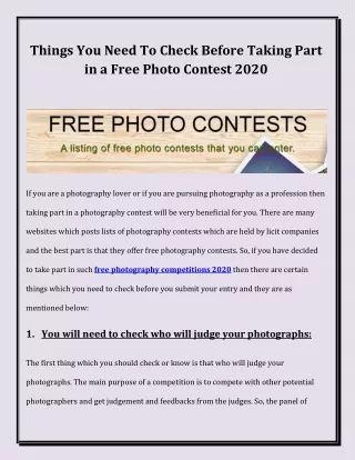 Things You Need To Check Before Taking Part in a Free Photo Contest 2020