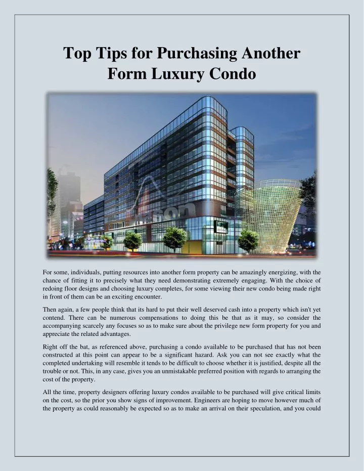top tips for purchasing another form luxury condo