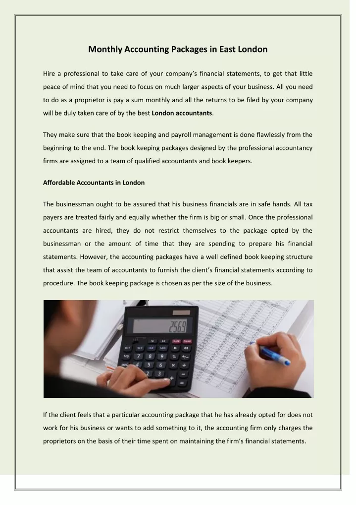 monthly accounting packages in east london