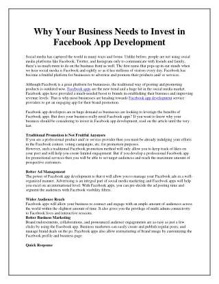Why Your Business Needs to Invest in Facebook App Development-MildApp