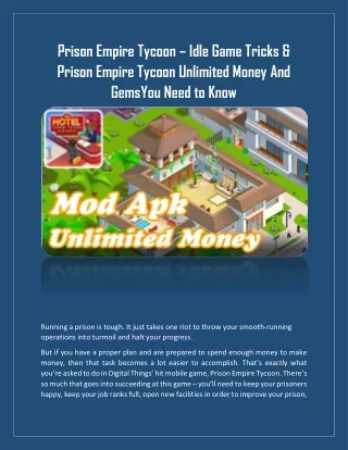 Prison Empire Tycoon Generate Unlimited Money And Gems Hack Tool