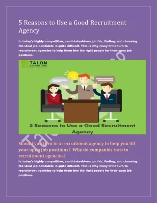 5 Reasons to Use a Good Recruitment Agency